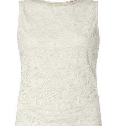 Dorothy Perkins Womens Petite Embellished Lace Shell Top- Ivory