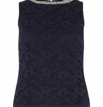 Dorothy Perkins Womens Petite embellished shell top- Blue