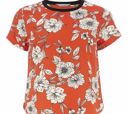 Dorothy Perkins Womens Petite exclusive floral rib neck tee- Red