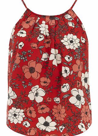 Dorothy Perkins Womens Petite floral high neck cami top- Red