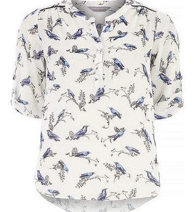 Dorothy Perkins Womens Petite ivory bird roll sleeve shirt-