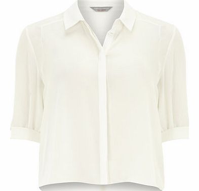 Dorothy Perkins Womens Petite ivory roll sleeve shirt- White
