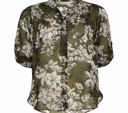 Dorothy Perkins Womens Petite khaki floral shirt- Khaki DP79294784