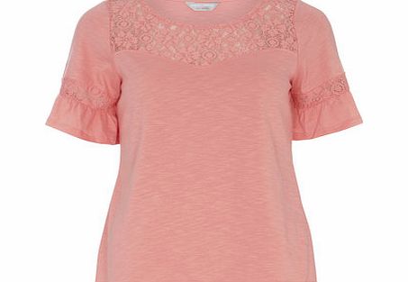 Dorothy Perkins Womens Petite lace flutter sleeve top- Coral