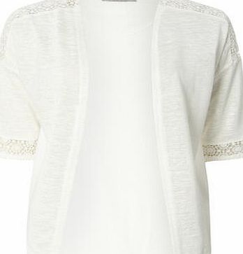 Dorothy Perkins Womens Petite lace yoke cardigan- White DP79874182