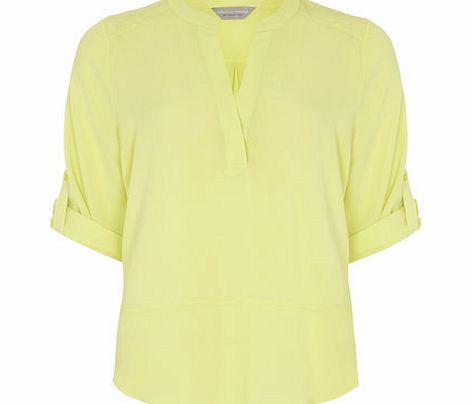Womens Petite lime roll sleeve shirt- Yellow