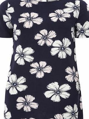 Dorothy Perkins Womens Petite navy floral tunic- Blue DP79295523