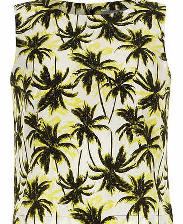 Womens Petite palm printed shell top- Yellow