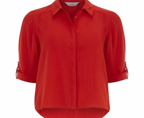 Dorothy Perkins Womens Petite red roll sleeve shirt- Red
