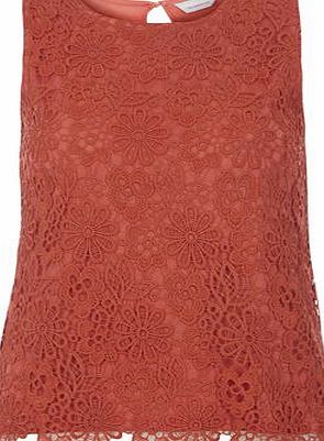 Dorothy Perkins Womens Petite rust crochet shell top- Red