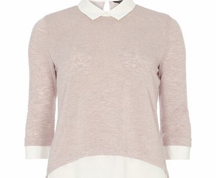 Dorothy Perkins Womens Pink and Ivory Collar Jersey Knit Top-