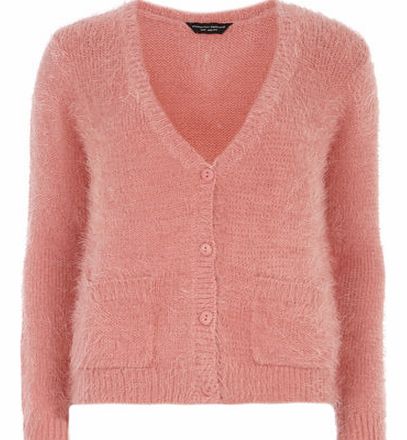 Dorothy Perkins Womens Pink Fluffy Cardigan- Coral DP55145900