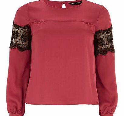 Dorothy Perkins Womens Pink Lace Sleeve top- Pink DP05475782