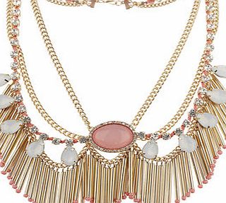 Dorothy Perkins Womens Pink Stone Gold Tassel Chain- Gold