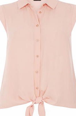 Dorothy Perkins Womens Pink Tie Front Sleeveless Shirt- Pink