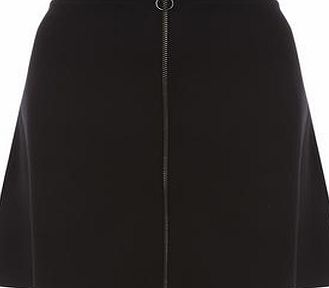 Dorothy Perkins Womens Ponte Zip Front A-line Mini Skirt- Black
