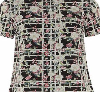 Dorothy Perkins Womens Poppy Lux Black Floral Checked Tee Top-