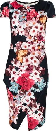 Dorothy Perkins, 1134[^]262015000710082 Womens Quiz Flower Print Asymmetric Dress- Black