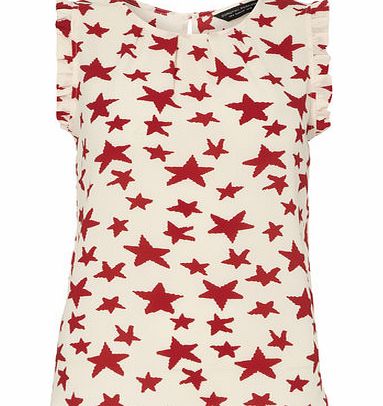 Dorothy Perkins Womens Red and Ivory Star Print Top- Red