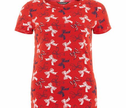 Dorothy Perkins Womens Red Bow Bling Tee- Red DP56390826