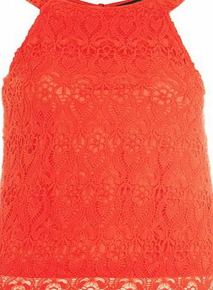Dorothy Perkins Womens Red Cutaway Lace Shell Top- Red DP05522326