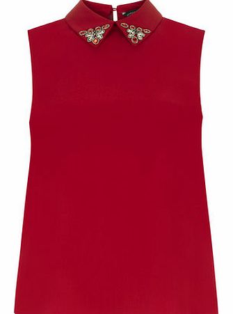 Dorothy Perkins Womens Red Embellished Collar Top- Red DP05468212