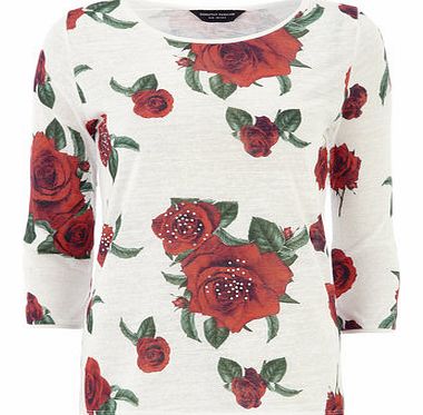 Dorothy Perkins Womens Red Floral Diamanate Jersey Knit Top-