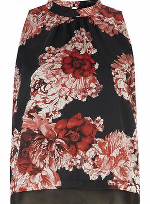 Dorothy Perkins Womens Red Floral High Neck Shell Top- Red