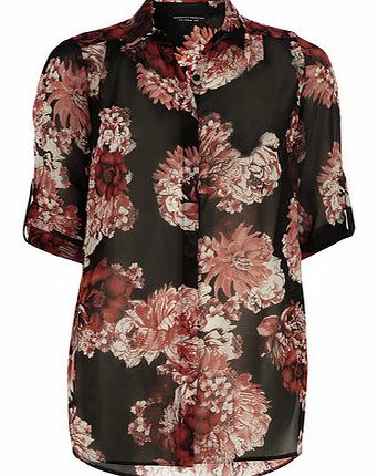 Dorothy Perkins Womens Red Floral Long Line Shirt- Red DP05513812