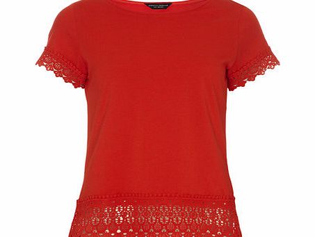 Dorothy Perkins Womens Red Lace Cuff and Hem Tee- Red DP56399826