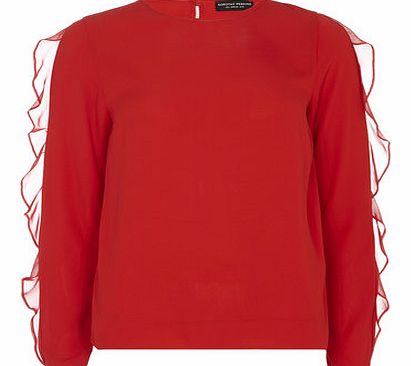 Dorothy Perkins Womens Red Long Sleeve Ruffle Top- Red DP05513312