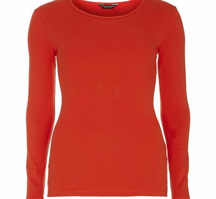 Dorothy Perkins Womens Red Longsleeve Crew Neck Top- Red