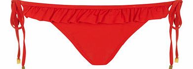 Womens Red Ruffle Tie Side Bikini Bottoms- Red