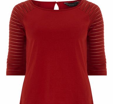 Dorothy Perkins Womens Red Textured Sleeve Top- Red DP56383012