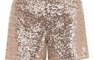 Dorothy Perkins Womens Rose gold sequined shorts- Rose Gold