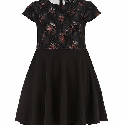 Womens Rubys Closet Black Lace Top Skater Dress-