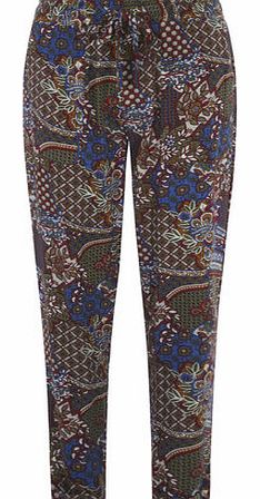 Womens Scarf Print Patch Pocket Joggers- Multi