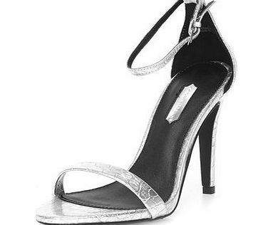 Womens Silver Croc effect high minimal Sandals-