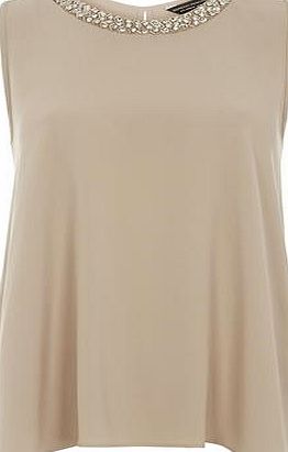 Dorothy Perkins Womens Stone Embellished Dip Back Top- White