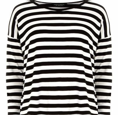Dorothy Perkins Womens Stripe Jersey Drop Shoulder Top- Black
