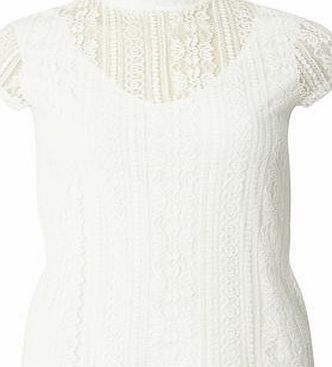 Dorothy Perkins Womens Stripe Lace Victoriana Top- Ivory