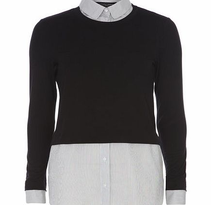 Dorothy Perkins Womens Stripe Shirt 2-in-1 Top- Black DP05526045
