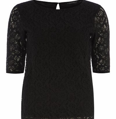 Dorothy Perkins Womens Tall black lace front top- Black DP56384910