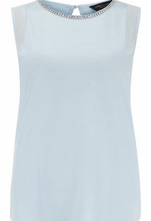 Womens Tall Blue Embellished Trim Top- Blue