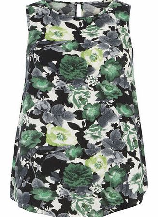 Dorothy Perkins Womens Tall Green Floral Scoop Cami Top- Green