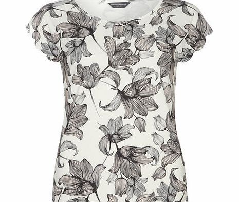 Dorothy Perkins Womens Tall Ivory Floral Scallop Tee- Ivory