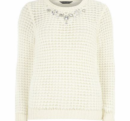 Dorothy Perkins Womens Tall Lace Embellished Jumper- White