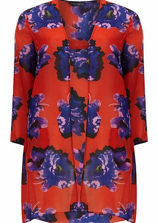 Dorothy Perkins Womens Tall Red and Blue Floral Kimono- Red