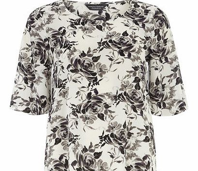 Dorothy Perkins Womens Tall Rose Print Bell Sleeve Top- White
