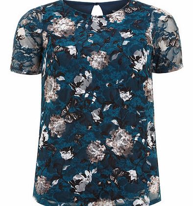 Dorothy Perkins Womens Tall Teal Blue Butterfly Top- Blue